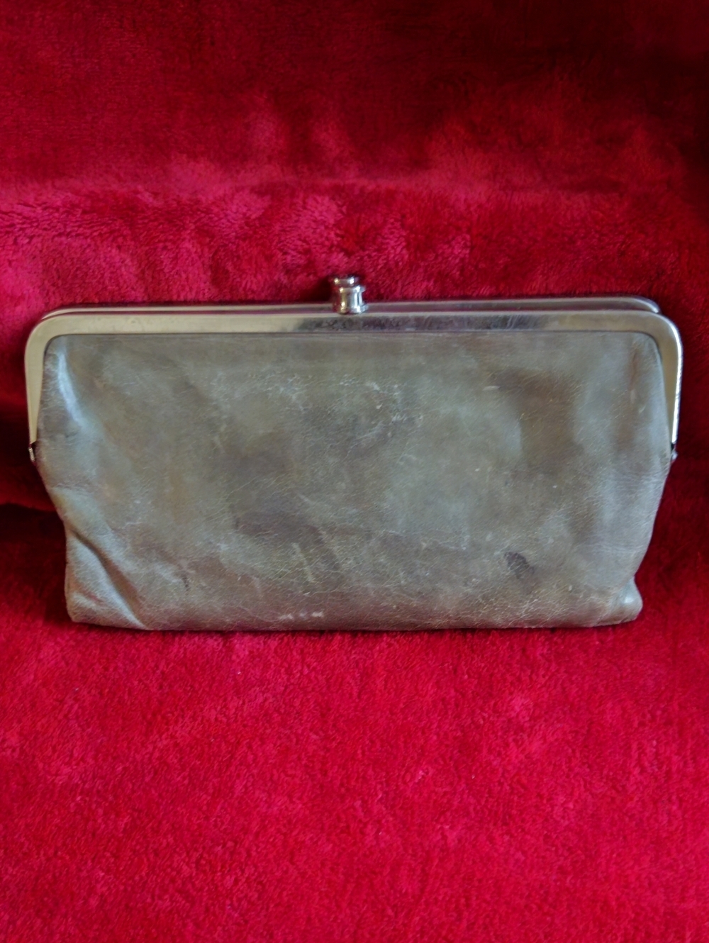 HOBO International Lauren Gray Leather Double Kisslock Clutch Wallet